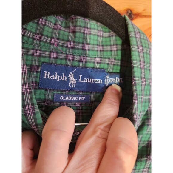 Ralph Lauren Non Iron Men's Size XL 17.5 Green Plaid Long Sleeve Casual Shirt - Picture 3 of 7